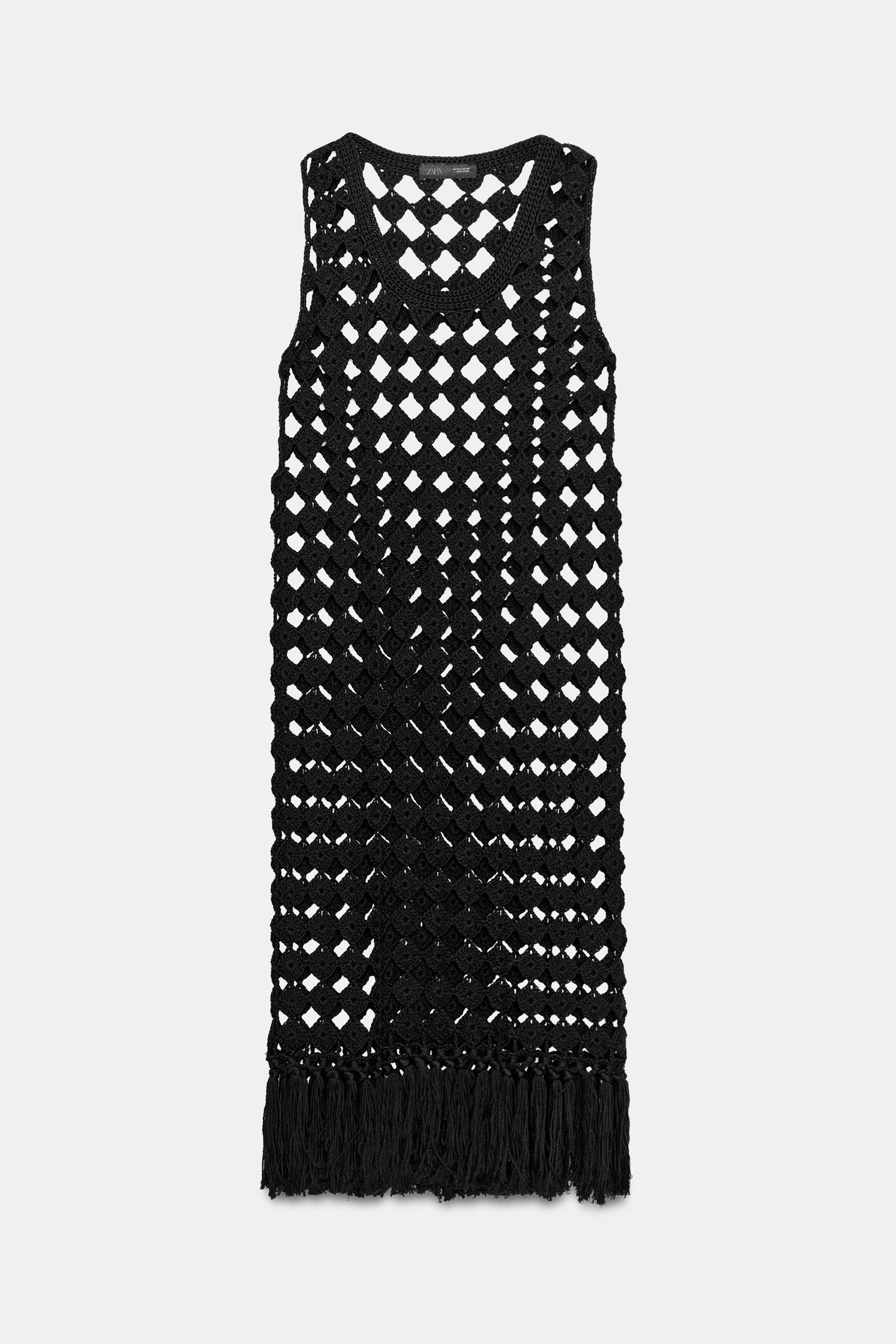 FRINGED CROCHET KNIT DRESS